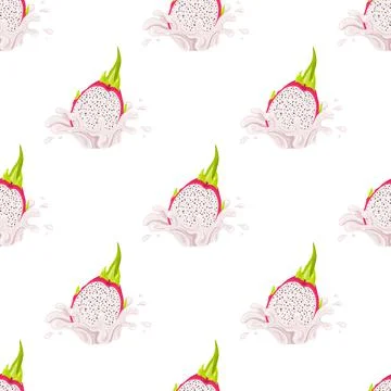 Seamless pattern with fresh bright red pitaya juice splash burst isolated on  Stock Illustration