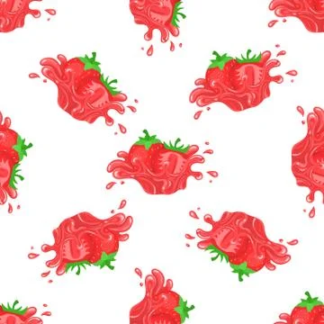 Seamless pattern with fresh bright strawberry juice splash burst isolated on  Stock Illustration