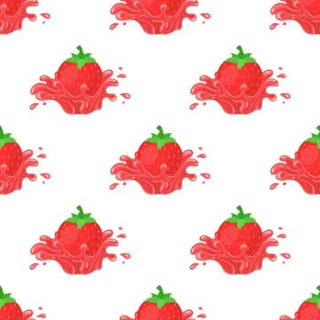 Seamless pattern with fresh bright strawberry juice splash burst isolated on  Stock Illustration