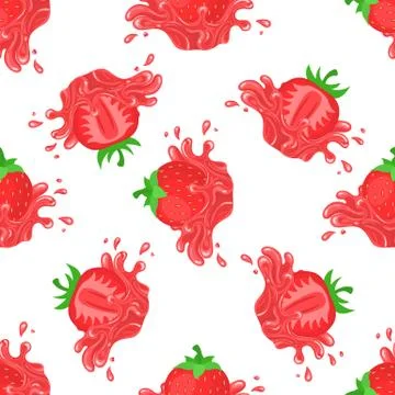 Seamless pattern with fresh bright strawberry juice splash burst isolated on  Stock Illustration