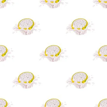 Seamless pattern with fresh bright yellow pitaya juice splash burst isolated  Stock Illustration