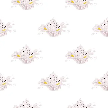 Seamless pattern with fresh bright yellow pitaya juice splash burst isolated  Illustrazione stock