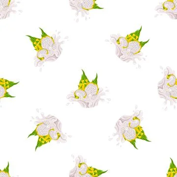 Seamless pattern with fresh bright yellow pitaya juice splash burst isolated  Stock Illustration