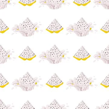 Seamless pattern with fresh bright yellow pitaya juice splash burst isolated  Stock Illustration