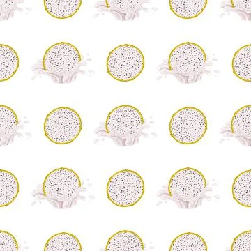 Seamless pattern with fresh bright yellow pitaya juice splash burst isolated  Stock Illustration