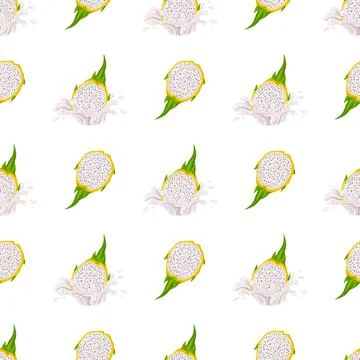 Seamless pattern with fresh bright yellow pitaya juice splash burst isolated  Stock Illustration