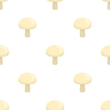 Seamless pattern with fresh champignons. Organic food. Cartoon style. Vector  Stock Illustration