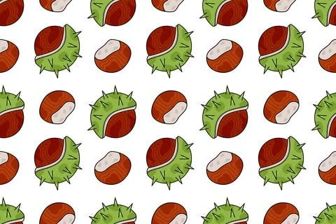 Seamless pattern of fresh chestnuts. Autumn Nut in a prickly shell. Natural Illustrazione stock