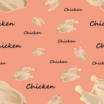 Seamless pattern of fresh chicken. Vector illustration isolated on a rose Stock Illustration