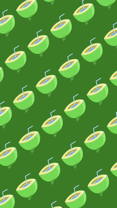 Seamless pattern of fresh coconut drinks with straws on green screen background 動画素材 334238443