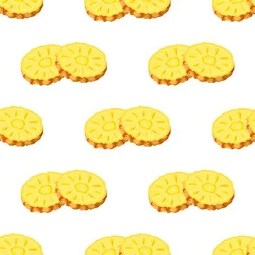 Seamless pattern with fresh cut rings pineapple fruit on white background. Su Illustrazione stock