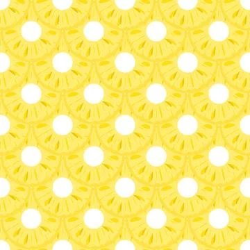 Seamless pattern with fresh cut rings pineapple fruit on white background. Su Stock Illustration
