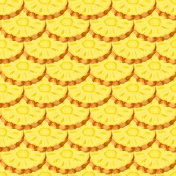 Seamless pattern with fresh cut rings pineapple fruit on white background. Su Stock Illustration