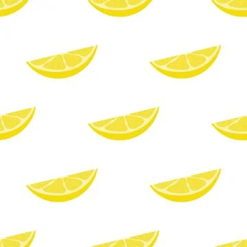 Seamless pattern with fresh cut slice lemon fruit on white background. Vector. Illustrazione stock