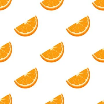 Seamless pattern with fresh cut slice orange fruit on white background. Vector. Stock Illustration