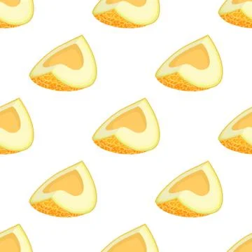 Seamless pattern with fresh cut slice melon fruit on white background. Honeyd Stock Illustration