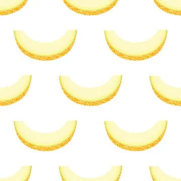 Seamless pattern with fresh cut slice melon fruit on white background. Honeyd イラスト素材