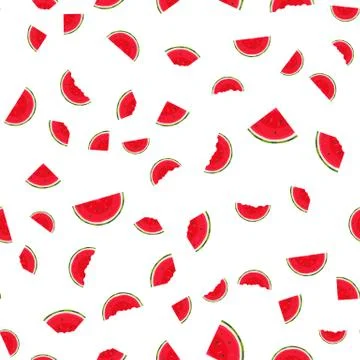 Seamless pattern with fresh cut slice watermelon fruit on white background. S Stock Illustration