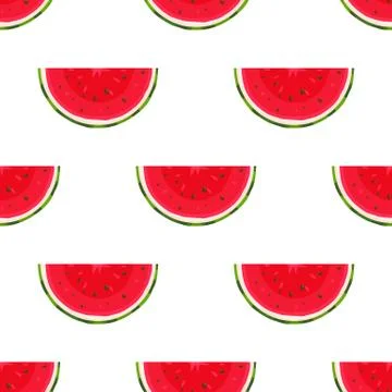 Seamless pattern with fresh cut slice watermelon fruit on white background. S Stock Illustration