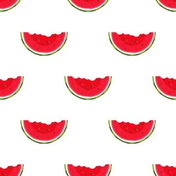 Seamless pattern with fresh cut slice watermelon fruit on white background. S Stock Illustration