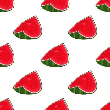 Seamless pattern with fresh cut slice watermelon fruit on white background. S Illustrazione stock