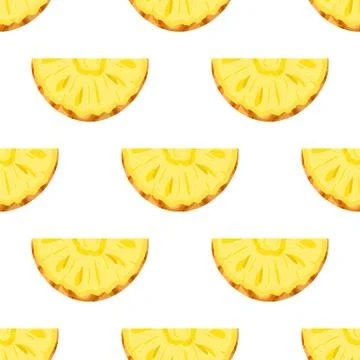 Seamless pattern with fresh cut slice pineapple fruit on white background. Su Stock Illustration