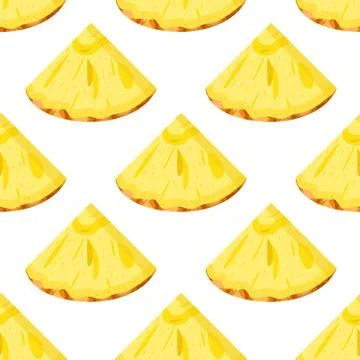 Seamless pattern with fresh cut slice pineapple fruit on white background. Su 스톡 일러스트