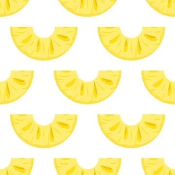 Seamless pattern with fresh cut slice pineapple fruit on white background. Su Stock Illustration