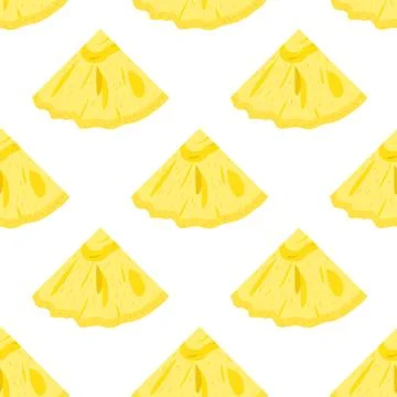 Seamless pattern with fresh cut slice pineapple fruit on white background. Su Stock Illustration