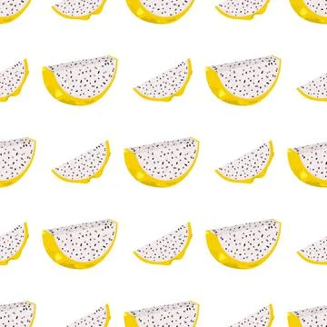 Seamless pattern with fresh cut slices yellow pitaya fruits isolated on white Stock Illustration