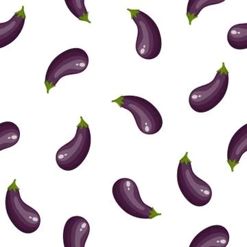 Seamless Pattern with Fresh Eggplant Vegetable isolated on white background.  Stock Illustration