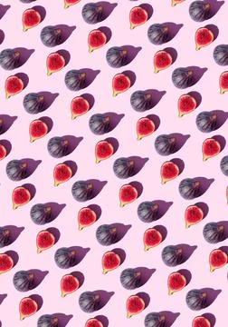 Seamless Pattern of Fresh Figs: Whole and Sliced Fruit on Display Stock Photos