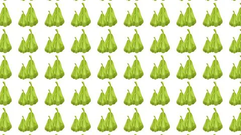 Seamless pattern of fresh green chayote squash vegetables on a clean white .. Stock Illustration
