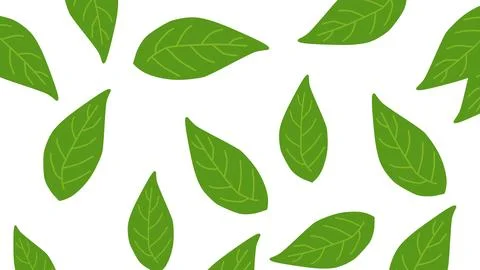 Seamless Pattern of Fresh Green Leaves Falling Against a Crisp White Background 스톡 일러스트