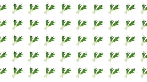 Seamless pattern of fresh green leeks or scallions isolated on white backgr.. Stock Illustration