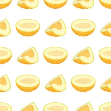Seamless pattern with fresh half and cut slice melon fruit on white backgroun Stock Illustration