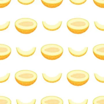 Seamless pattern with fresh half and cut slice melon fruit on white backgroun Stock Illustration