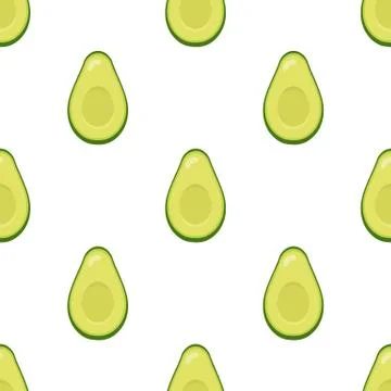 Seamless pattern with fresh half avocado isolated on white background. Vector. Illustrazione stock