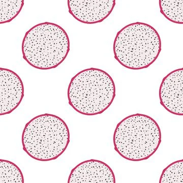 Seamless pattern with fresh half cut red pitaya fruits isolated on white back Stock Illustration