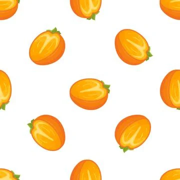 Seamless pattern with fresh half cut persimmon fruit isolated on white backgr Stock Illustration