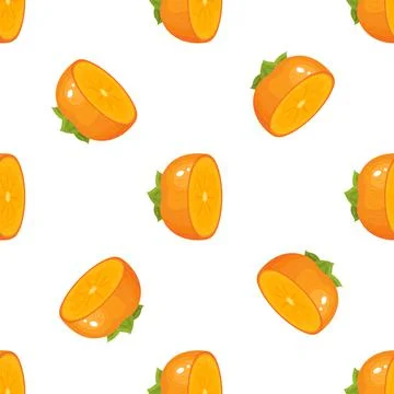 Seamless pattern with fresh half cut persimmon fruit isolated on white backgr Stock Illustration