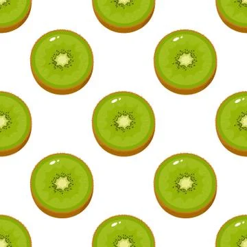 Seamless pattern with fresh half kiwi fruit on white background. Summer fruit Stock Illustration