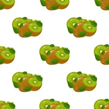Seamless pattern with fresh half kiwi fruit on white background. Summer fruit Stock Illustration