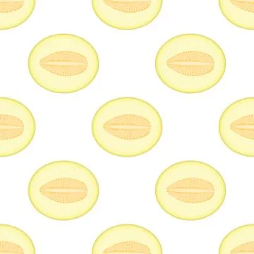 Seamless pattern with fresh half melon fruit on white background. Honeydew me イラスト素材