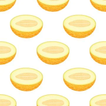Seamless pattern with fresh half melon fruit on white background. Honeydew me Stock Illustration