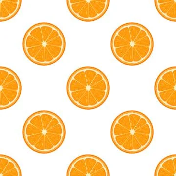 Seamless pattern with fresh half orange fruit on white background. Tangerine. Illustrazione stock