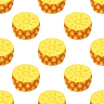 Seamless pattern with fresh half pineapple fruit on white background. Summer  스톡 일러스트