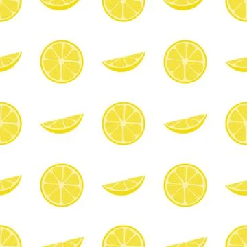 Seamless pattern with fresh half, slice lemon fruit on white background. Vector. Illustrazione stock