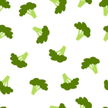 Seamless pattern with fresh healthy broccoli vegetable in cartoon hand drawn Stock Illustration