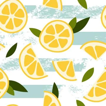 Seamless pattern with fresh lemon and mint. Lemonade. Summer fruit, tropical  Stock Illustration